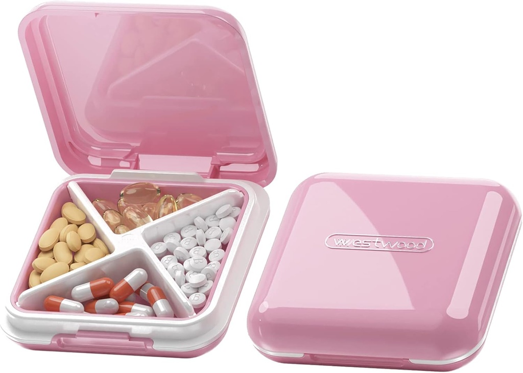 DUBSTAR Small Pill Case, Cute Pill Box - Travel Daily Pill Organizer, Portable Pretty Pill Container for Purse Pocket, Compact Medicine Holder for Vitamins, Fish Oils, Supplements (Pink)
