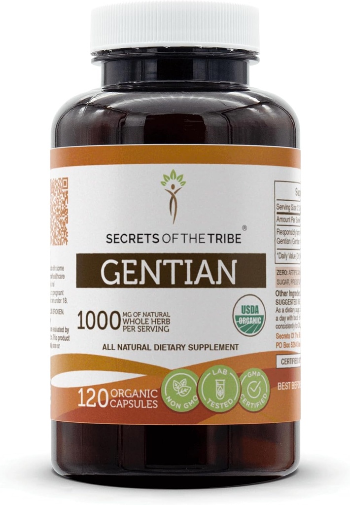 Tribe Gentian USDA Organic 120カプセル、1000mg、有機性Gentiana Lutea(Gentiana Lutea)ドライルート(120カプセル)の秘密