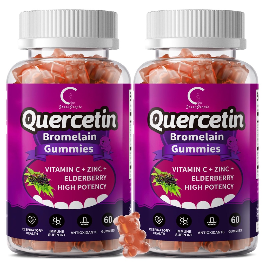 Quercetin のグミー - Bromelain、ビタミン C、亜鉛及びエルダーベリー、余分強さの免疫システム ブースター、大人のための肺サポート補足- 60 Quercetin のグミー(2 パック)とのケルセチン