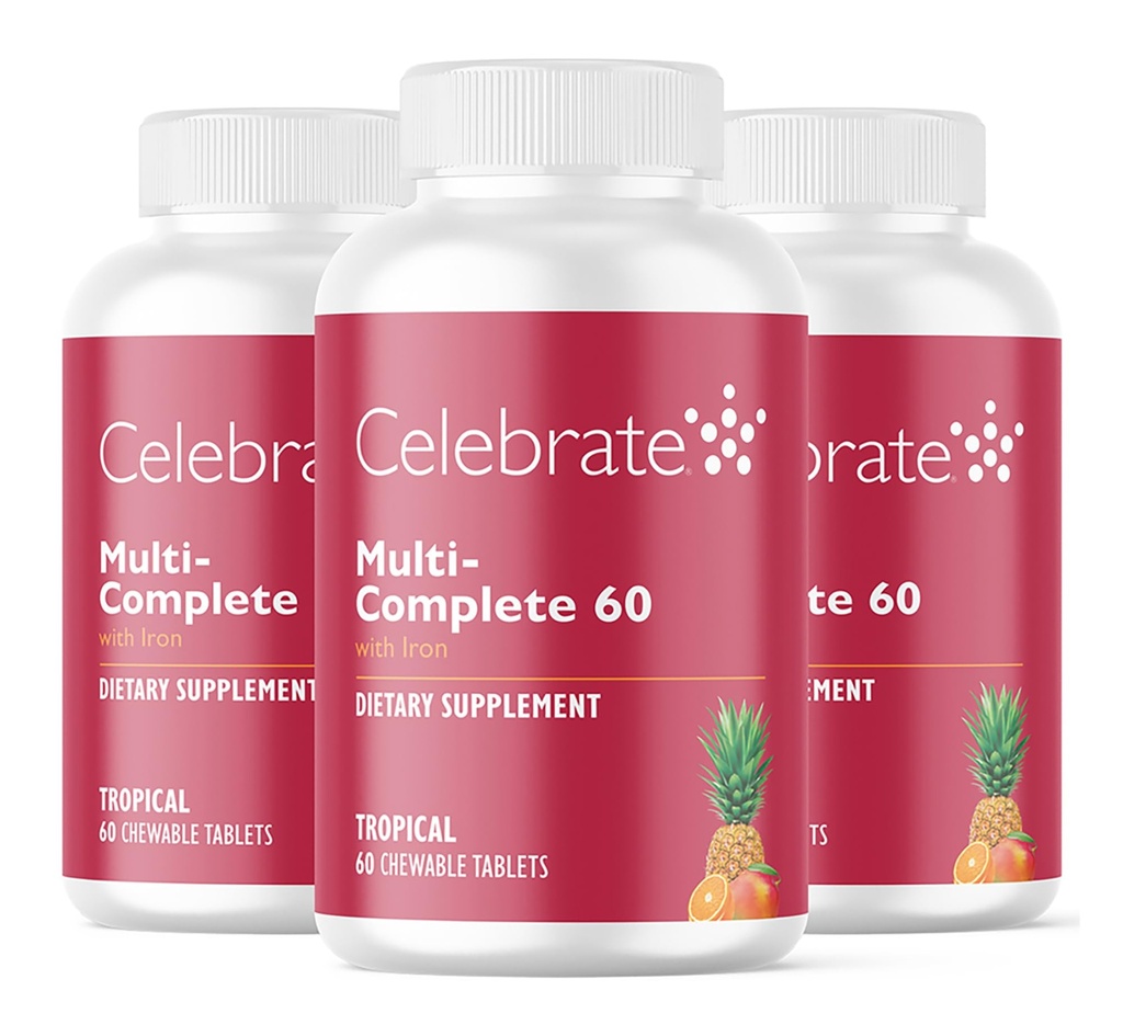ビタミンマルチコンプリートChewables、60mg鉄を祝う - スリーブ胃切除術と胃のバイパス手術患者のための毎日のBariatricマルチビタミン - 必須ビタミン&ミネラル - 熱帯(180錠)