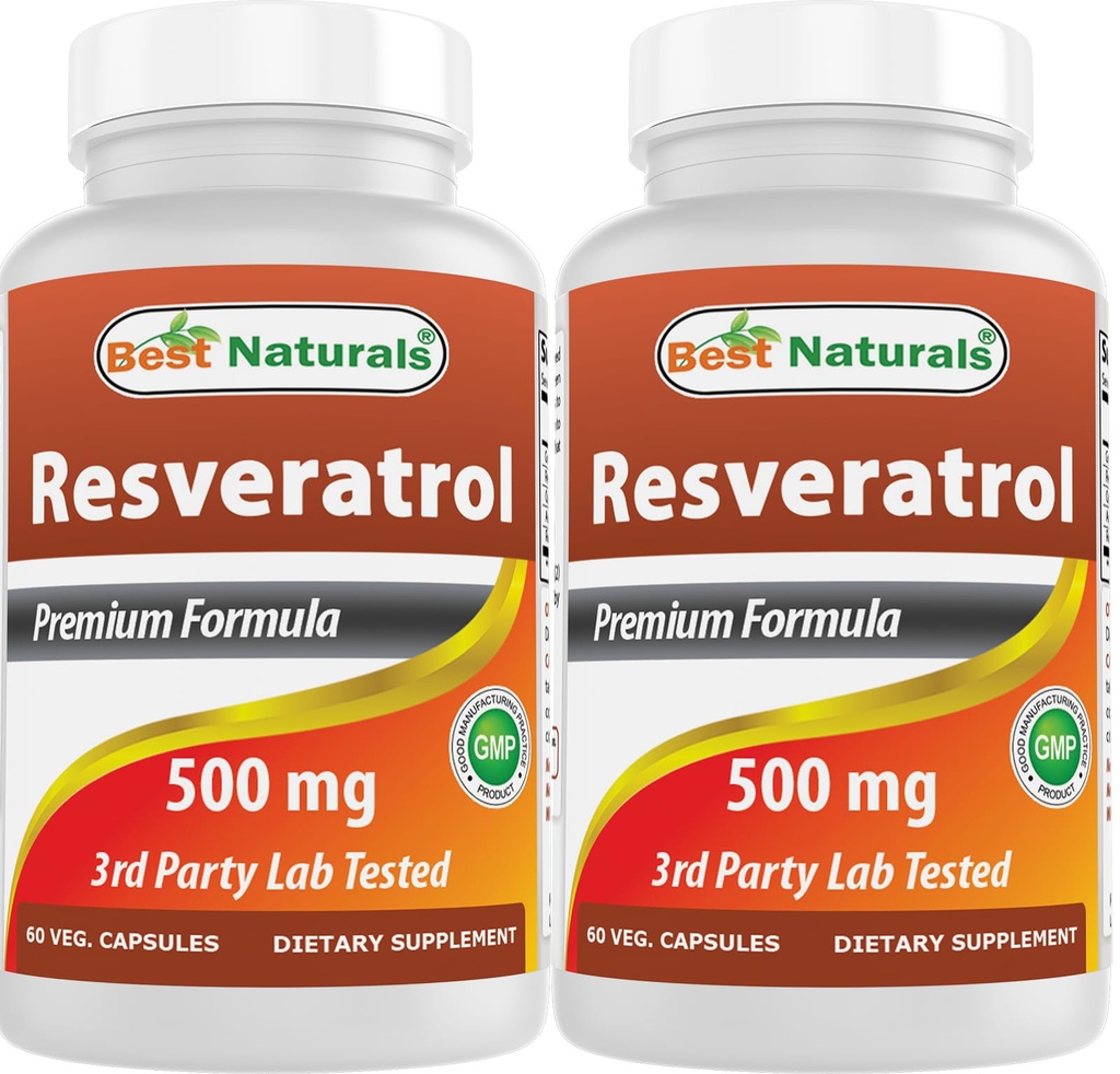 ベストナチュラルズ2パックレスベラトロールコンプレックス500mg 60ベジーカプセルグレープスキン、レッドワイン、ケルセチン - グルテンフリー&非GMO - (合計120カプセル)
