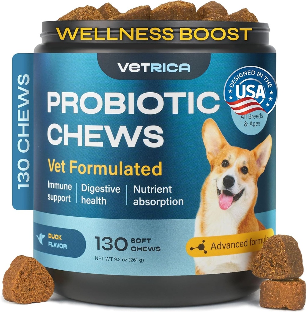 Probiotics for Dogs - Dog Probiotic Chews for Digestive and Gut Health, Dental, Immune System Support - Chewable Prebiotic Soft Treats - Wild Yam, Yeast Powder - Diarrhea and Bowel Support Supplement