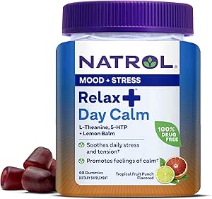 Natrol Mood+ ストレス Relax+ Day Calm Gummies for Occasional Stress, トロピカルフルーツパンチ, 60 カウント, 60 デイサプライ