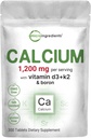 Micro Ingredients Calcium 1,200mg with Vitamin D3 & K2, 300 Tablets | Calcium Supplements for Women & Men | Mineral Complex Support Bone, Teeth, Colon & Cardiovascular Health | Non-GMO, Gluten-Free