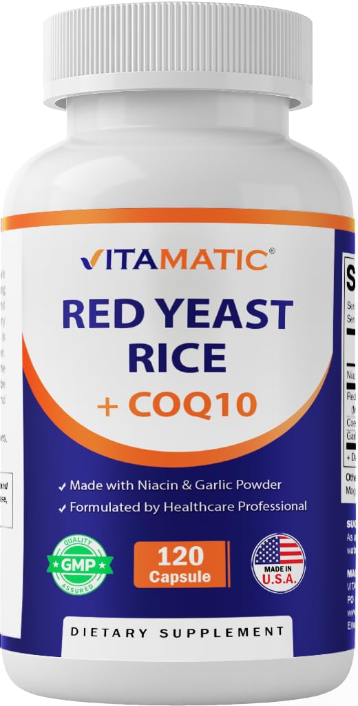Vitamaticシトリンフリーレッドイーストライス1200mg。CoQ10 100mg、フラッシュフリーナイアシン100mg、ガーリックパウダー20mg - 120ベジスカプセル