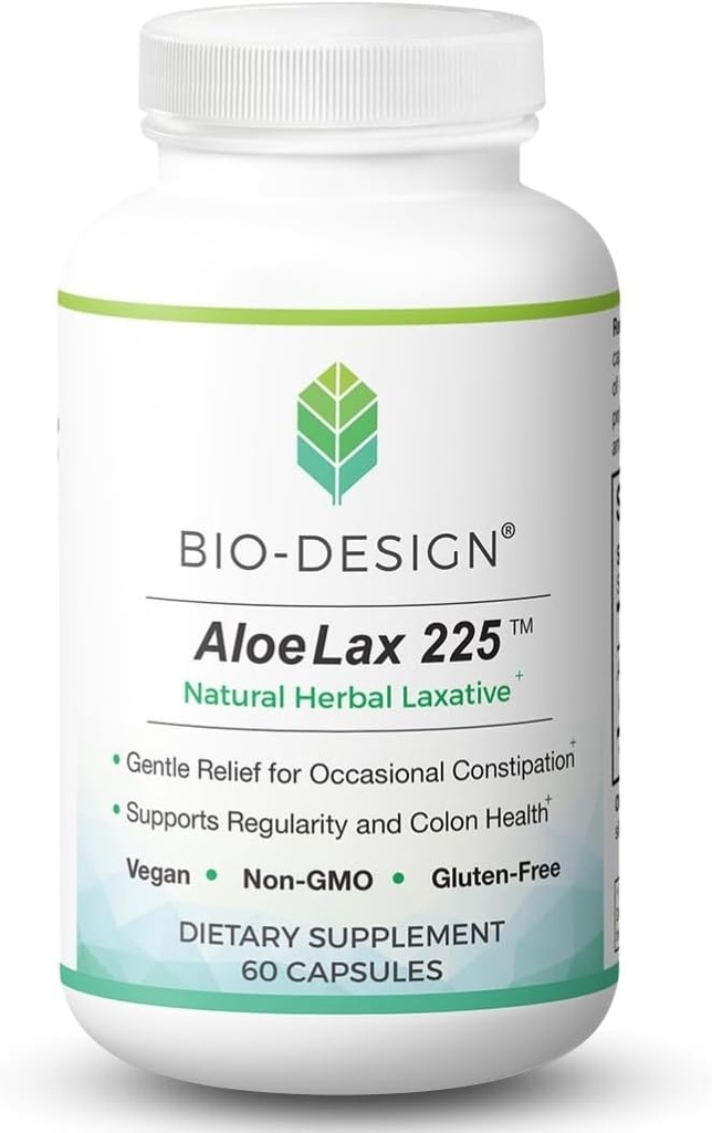 Aloe Lax 225 Natural Herbal Laxative - Gentle Relief for Occasional Constipation, Gas, & Bloating with 225 mg Natural Aloe Ferox - Supports Bowel Regularity & Colon Health - 60 Capsules