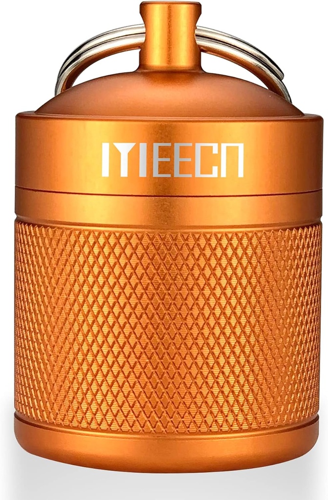 キーホルダー、ボックス、アルミ、防水コンテナ、屋外の旅行キャンプ用のピルオーガナイザー、サイズ:1.6 x 1.6 x 2(オレンジ)