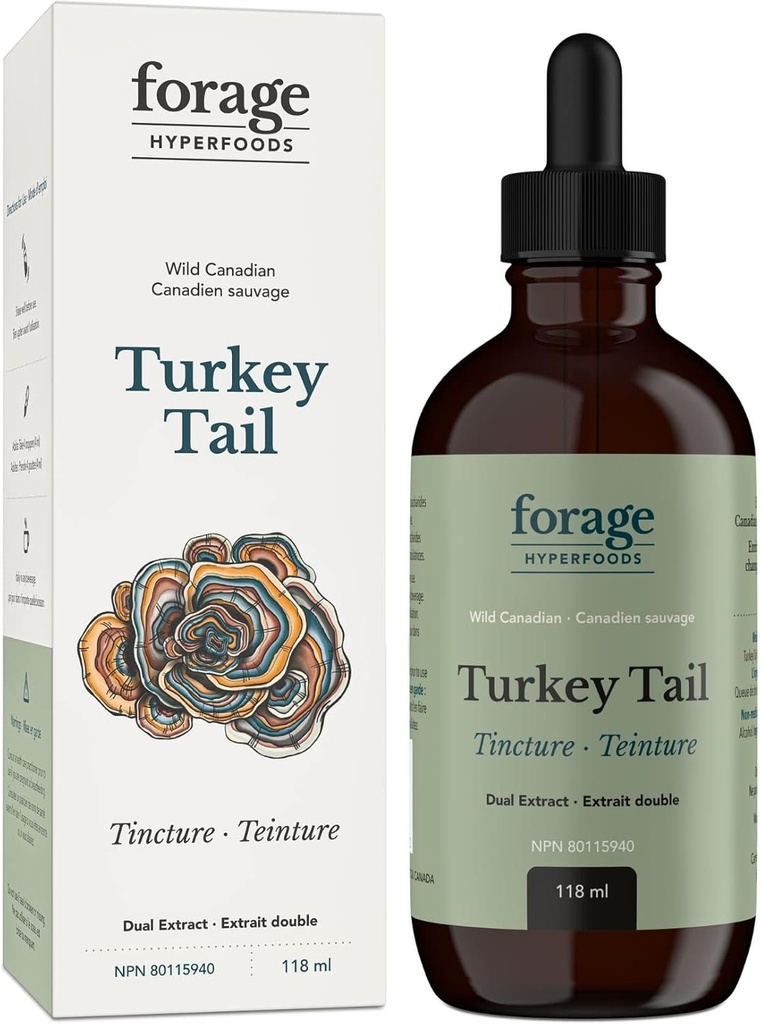 ForageのHyperfoods-元のカナダの野生のトルコの尾のきのこのスーパーフードの液体の補足のエキスのチンキ、ビーガン、非GMO、免疫システムおよび腸の健康サポート、118ML