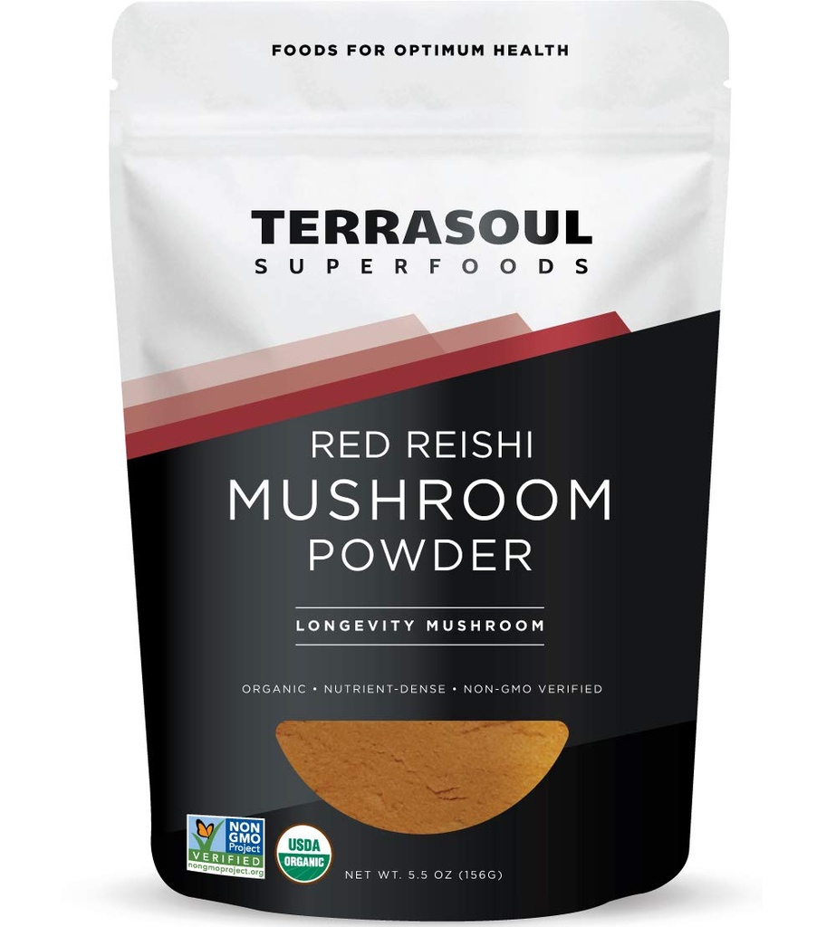 Terrasoulのスーパーフードの有機性Reishiのきのこの粉(4:1のエキス)、5.5 Ozの免疫サポート、圧力救助、よりよい睡眠、アダプトゲンのきの力