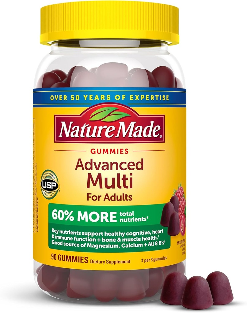 自然は大人のための高度のMultivitaminのガミー、女性および人のMultivitaminのガミーをマグネシウムのクエン酸塩、カルシウム及びBのビタミン、毎日のサポート、90のガミー、30日の供給作りました