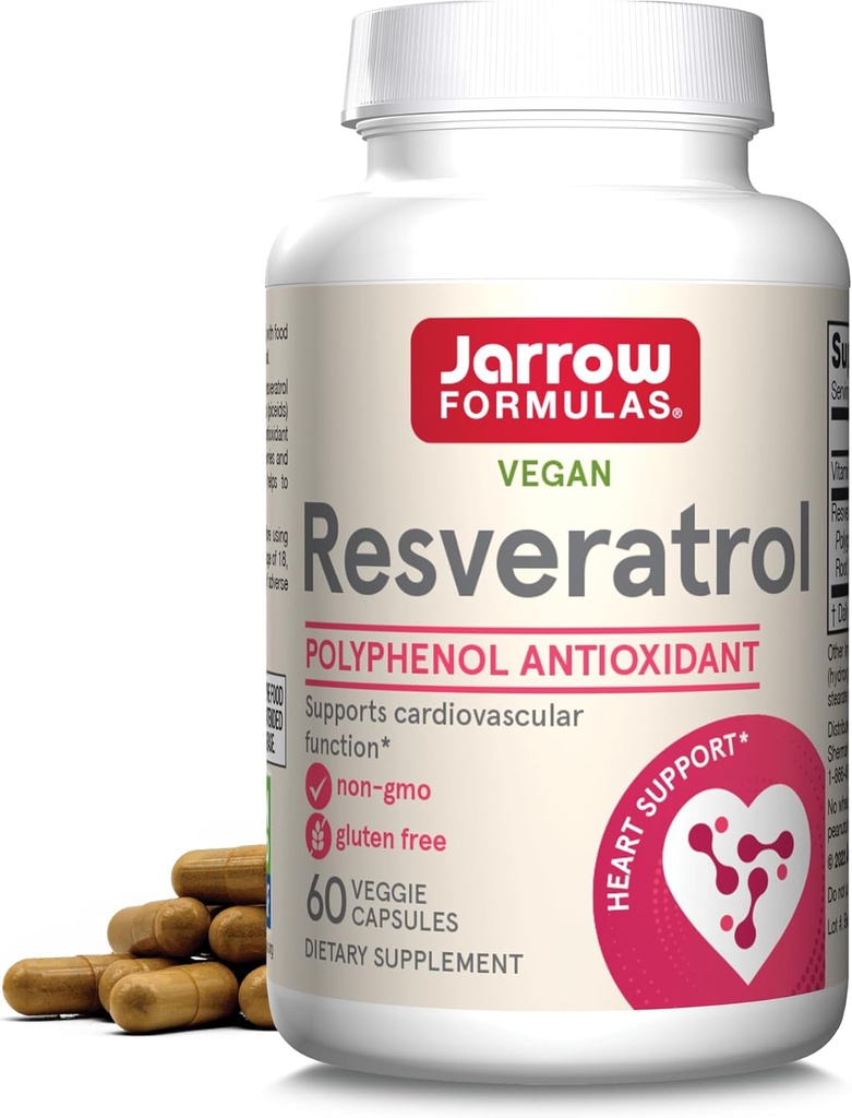 Jarrow Formulas® Resveratrol 100 mg, ダイエットサプリメント, 心機能のための酸化防止サポート, 60 ベジギーカプセル, 60 日の供給