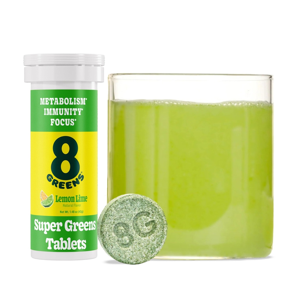 8GreensのSupergreensのタブレット 極度の緑の粉のSuperfoodのタブレット、Metabolismの免除及び焦点、毎日緑のEffervescentのタブレット、有機性:アロエVera、Spirulina、Chlorella、レモン ライム、10のサービング