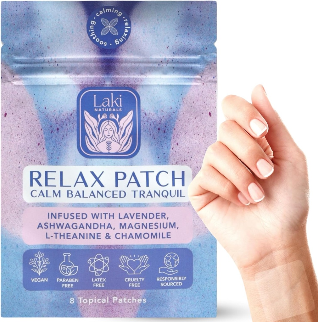 Laki Naturalsはパッチをリラックス(8パック) | ストレスと心配のための天然植物ベースの成分 | より良い眠りのためのCalmingフォーミュラ