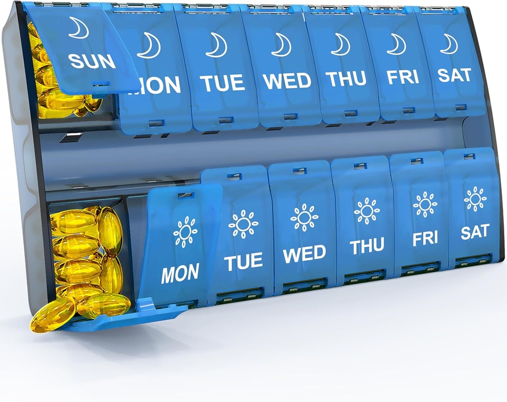 XLの大きい週刊の丸薬のオルガナイザー2日、蝶番を付けられたふたの毎日のビタミンの丸薬箱のホールダーAm Pmの大きい丸薬の容器7日、薬のオルガナイザーは1日に2回、補足のための薬のオルガナイザー