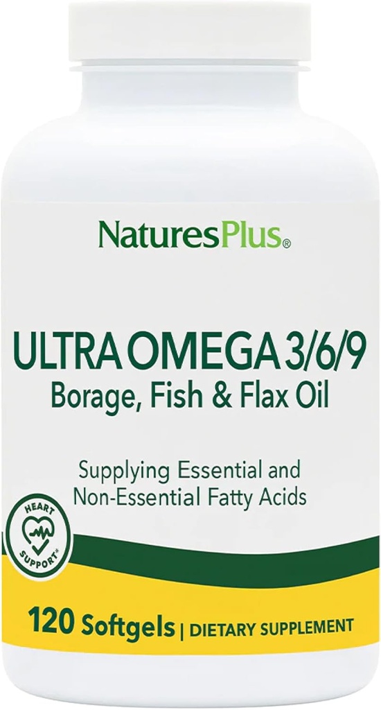 Natures Plus Ultra Omega 3 6 9-1200 mg, 120 Softgels - Borage Oil, 魚油, 亜麻油サプリメント - グルテンフリー - 120 サービング