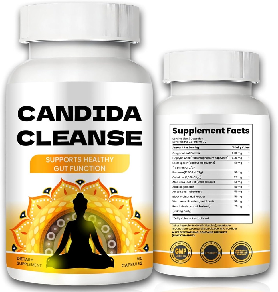 Candida Cleanse - Gut&コロンサポート、高度な式 - オレガノリーフ、ワームウッド、ブラックウォールナット、カプリル酸