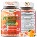 大人のためのLiposomalビタミンC 1000mgグミー - エルダーベリー、亜鉛&8mg鉄でChewableビタミンC、砂糖無料Vit Cサプリメント、エネルギーのための毎日の免疫サポートガミー、コラージュブースター60カウント