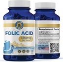葉酸サプリメント – 高効力ビタミンB9 1,870mg DFE Folate, 1,100mg Folic acid | 完全菜食主義者の, 非GMO | 細胞の健康をサポート, エネルギー生産 & 出生ウェルネス | 120カプセル