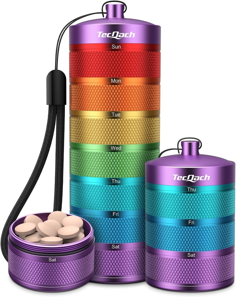 金属の旅行丸薬のオルガナイザー、防水ウィークリーの丸薬箱、大きいアルミ合金の携帯用丸薬の箱の容器、BPAはビタミン、補足、魚油(7色)のための7日の毎日の薬のオルガナイザーのホールダーを放します