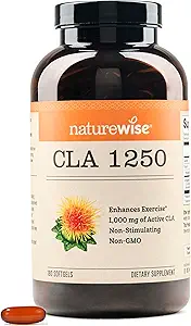 NatureWise CLA 1250 - 女性と男性のための結束リン酸のサプリメント, 刺激しない, 健康的な体重をサポート, フィットネス目標 - 非GMO, グルテンフリー - 180 Softgels[2ヶ月の供給]