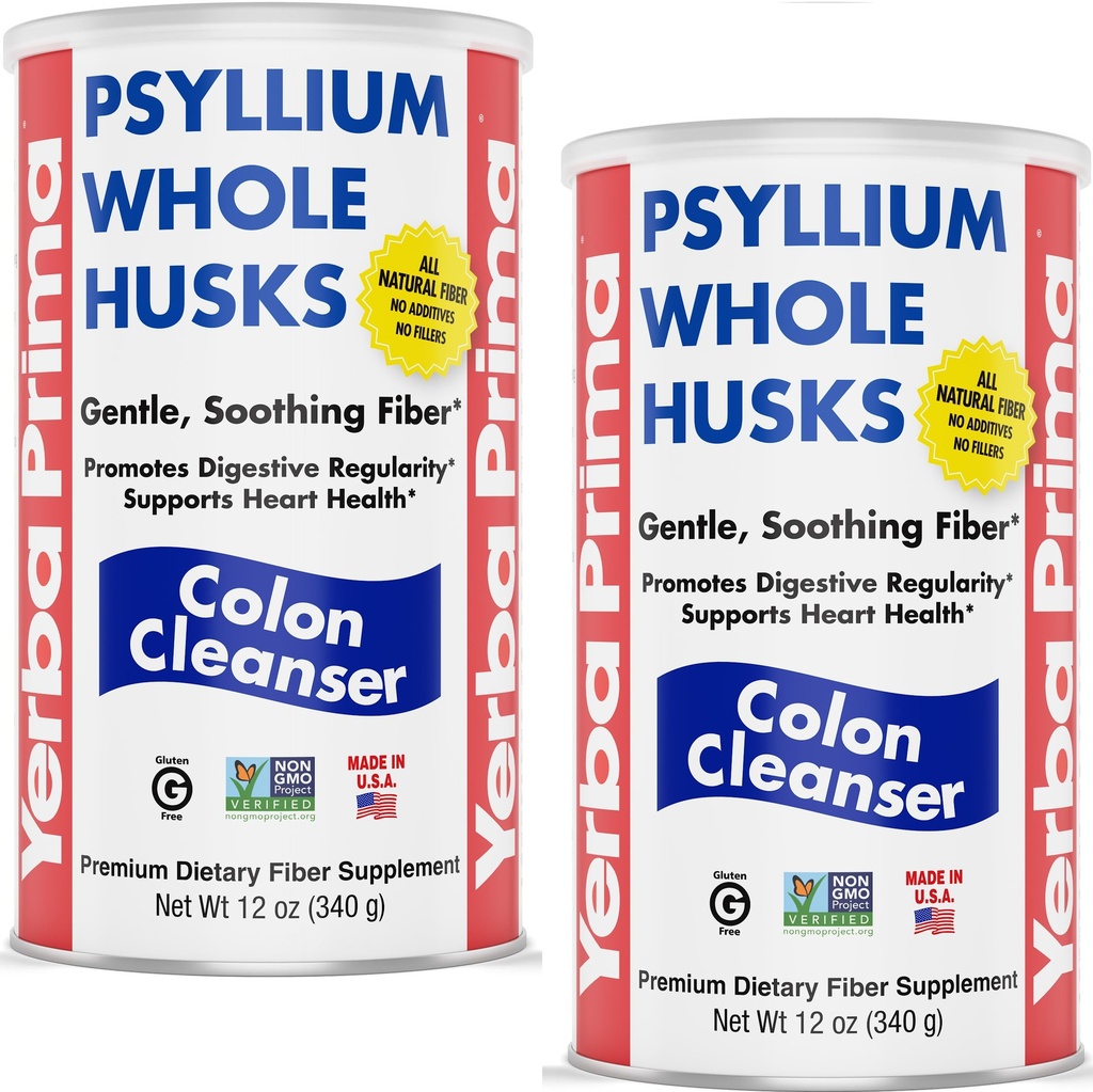 Yerba Prima Psyllium 全ハスク、12オンス(2パック) - コロンクレンザー、グルテンフリー、非GMO、ソーシングレギュレーション