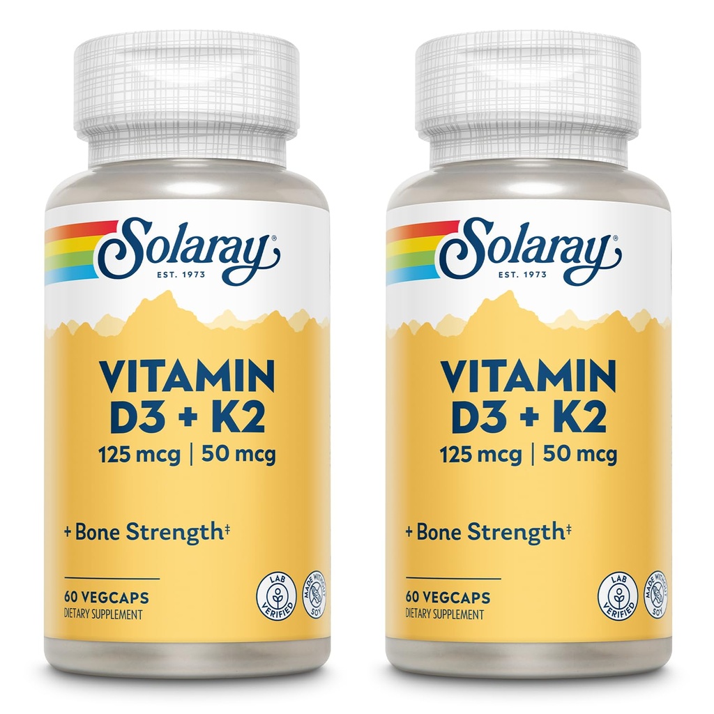 SOLARAYビタミンD3 + K2、Calciumの吸収のためのD&Kビタミンおよび健康な心血管系及び動脈、非GMO及び大豆のためのサポート