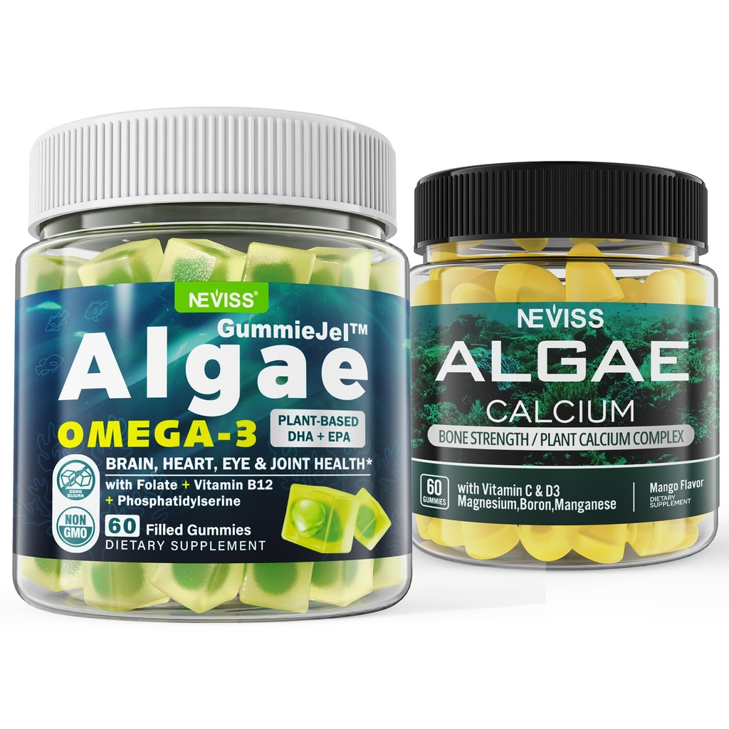 Algae Omega 3グミー + 海洋藻カルシウム ガミー バンドル