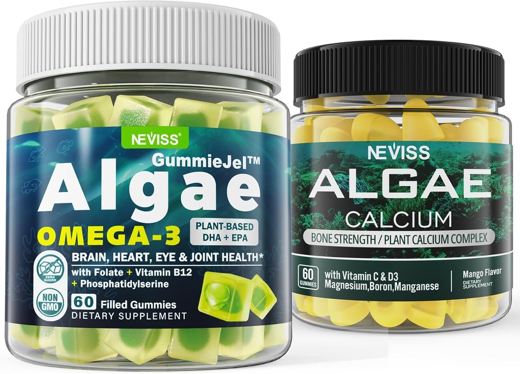 Algae Omega 3グミー + 海洋藻カルシウム ガミー バンドル