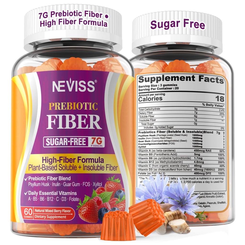 1パック繊維は、Psyllium Husk、7G (Soluble + Inible)インリン、FOS、Guar Gum、毎日の消化の健康のためのMultivitamins、規則性Gutサポート、Sugarの毎日のプレバイオティック繊維と大人のための大人ののためのGumies