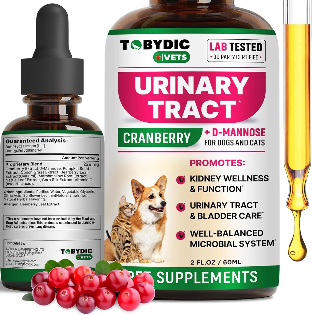 猫と犬の自然 UTI 薬 & クランベリーと尿路感染症の治療 - 腎臓 + 膀胱のサポートサプリメント - 尿失禁と膀胱石の最善の予防 - ペット腎の健康