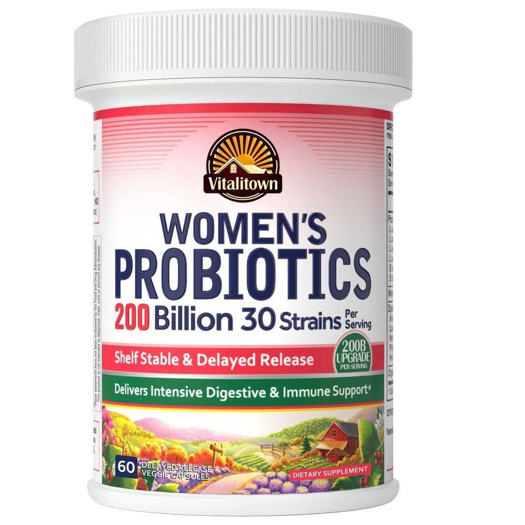 Vitalitown Women’s Probiotics | 200 Billion CFUs 30 Strains | 60 ct | 安定的 | 耐酸性 | よい細菌、集中的な消化及び腟サポート | 完全菜食主義者の、非GMO