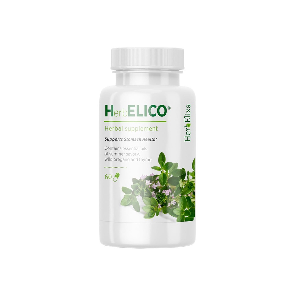 HerbELICO® - ワイルドオレガノ、タイム&サマーサボリーエッセンシャルオイル地中海ブレンド、60カプセル、ハーブサプリメントは、H.ピロリ、酸の還流、ハートバーン、非GMO&グルテンフリー