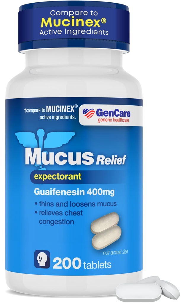 GenCare Mucusの救助のベテランのGuaifenesin 400のmg 200のタブレットの価値パック-風邪、箱の混雑、Flu、咳およびアレルギーのためのMucusの速い代理の薄くなること