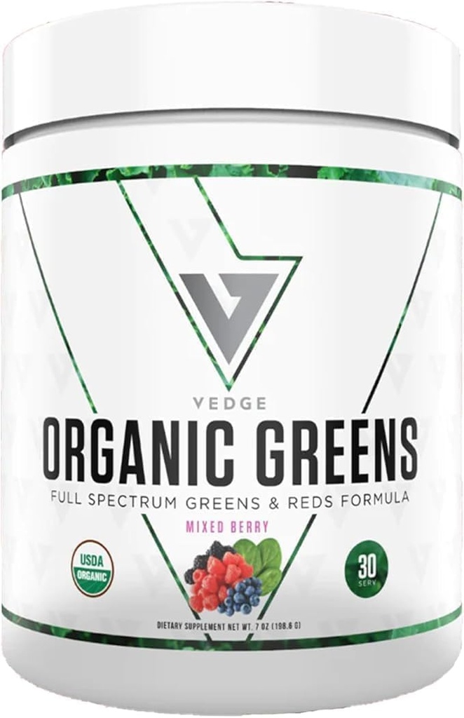 Vedge Nutrition Organic Greens - ビーガン植物ベースのスーパーフードパウダー - エネルギー、抗酸化剤、回復のためのドリンクミックス - アスリートのためのフルスペクトラムグリーン - 30サービング - 混合ベリー風味