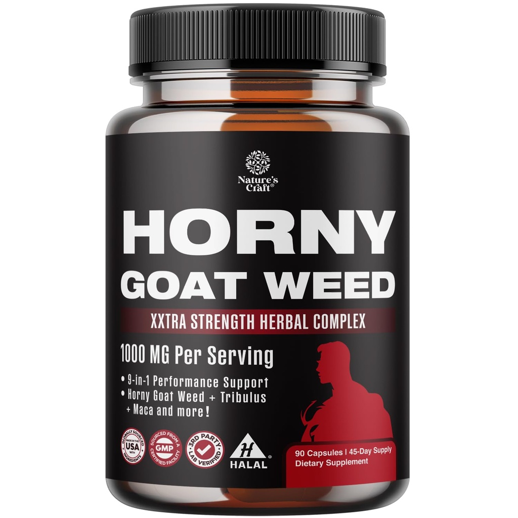 Natures Craft Horny Goat Weed for Men - ブラックマカルート、Tongkat Ali、Stamina&Energy用のPalmetto&Panax Ginseng抽出物 - 90カプセル