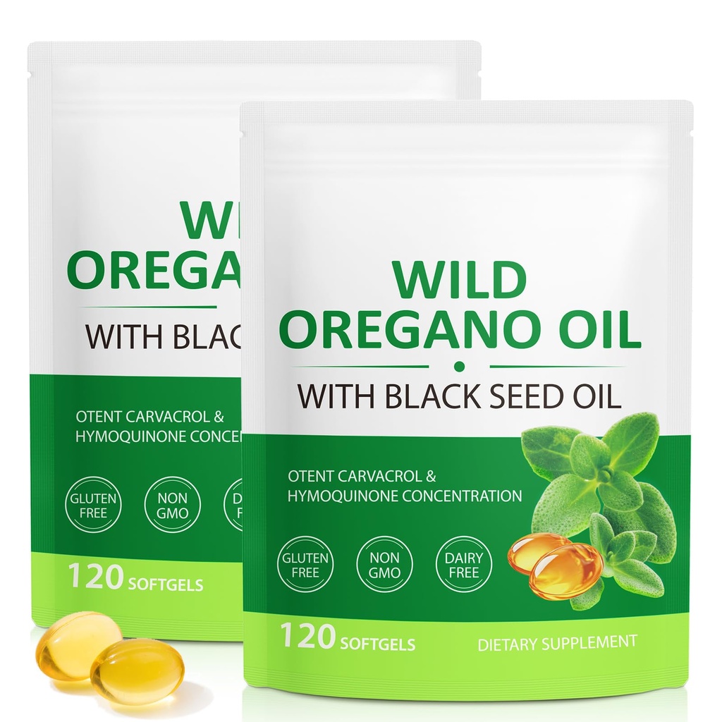 Oregano Softgels オイル, 2 に 1 オレガノのオイル ブラックシードオイル 240 カウント, オレガノオイルサプリメントカプセル, 有機オレガノオイルエキス, 非GMO, グルテンフリー - 2 バッグ