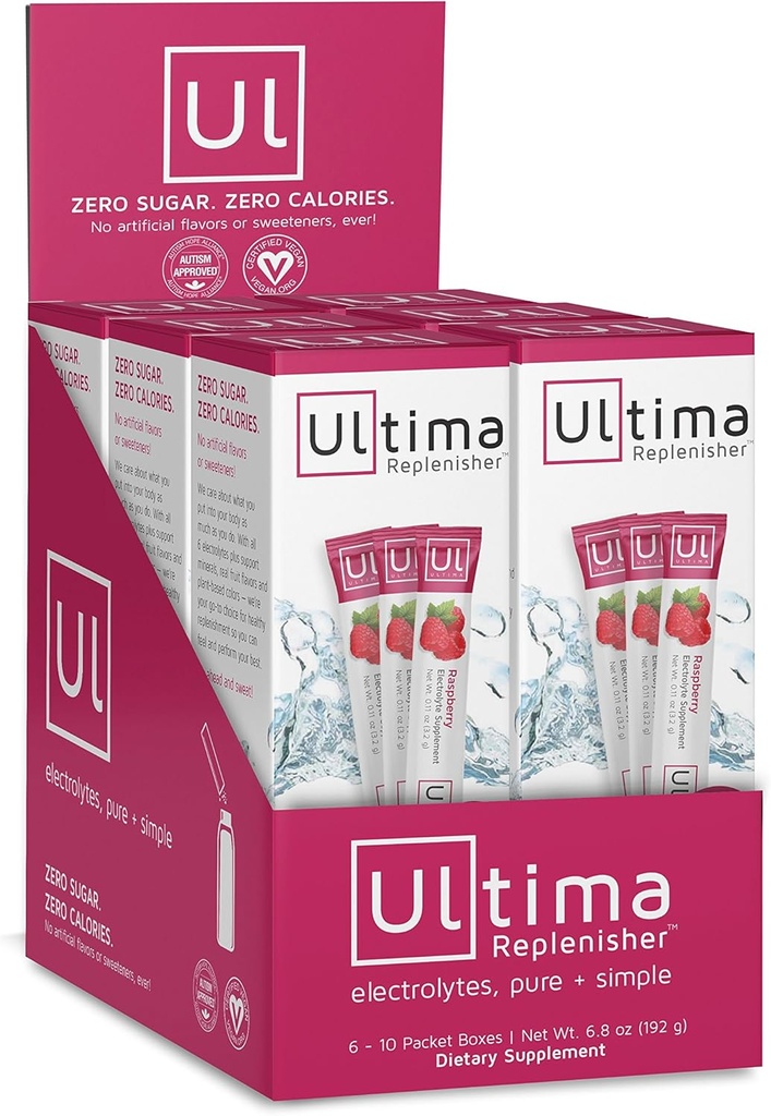 Ultima Hydrating Electrolyte Powder, Raspberry, 60 Count Stickpacks