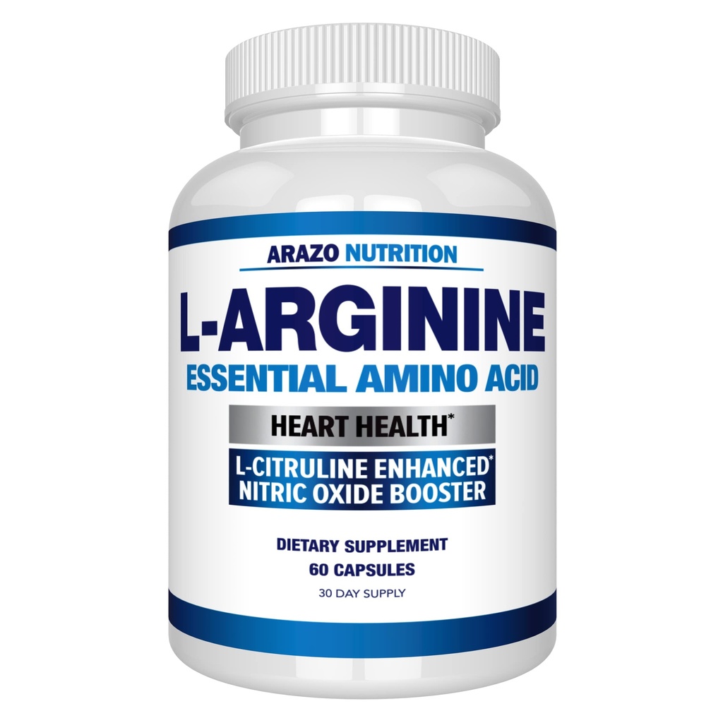 Arazo Nutrition Premium L Arginine - 1340mg Nitric Oxide Booster with L-Citrulline&Esential Amino Acid for Muscle Gain and Energy - 長持ち&Harder - 60カプセルを訓練するための強力なNOブースターなし