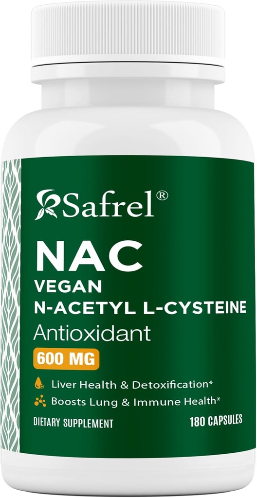 Safrel N-Acetyl-L-Cysteine (NAC)のカプセル、600mg、180の計算、呼吸器、免疫、レバーの健康の強力な酸化防止装置サポート、吸収すること容易非GMO、グルテンフリー
