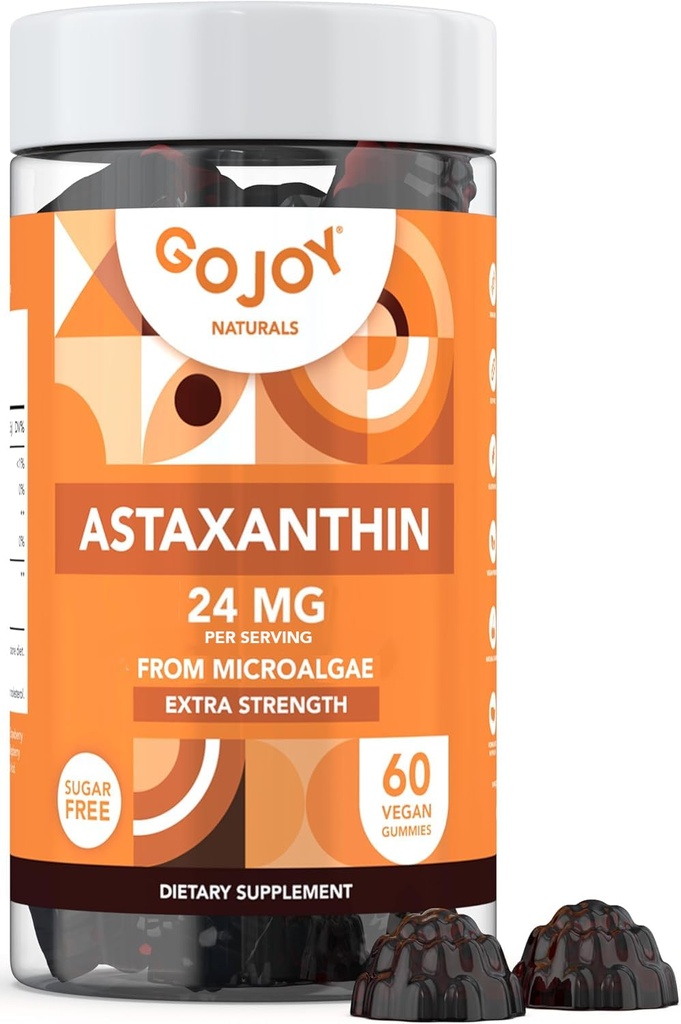 GOJOY NATURALSアスタキサンチングミ24mg – 高効力抗酸化サプリメント – 皮膚, 目 & 免疫ウェルネスサポート – ビーガン, 砂糖フリー, 非GMO, グルテンフリー, 大豆フリー – 60 グミ