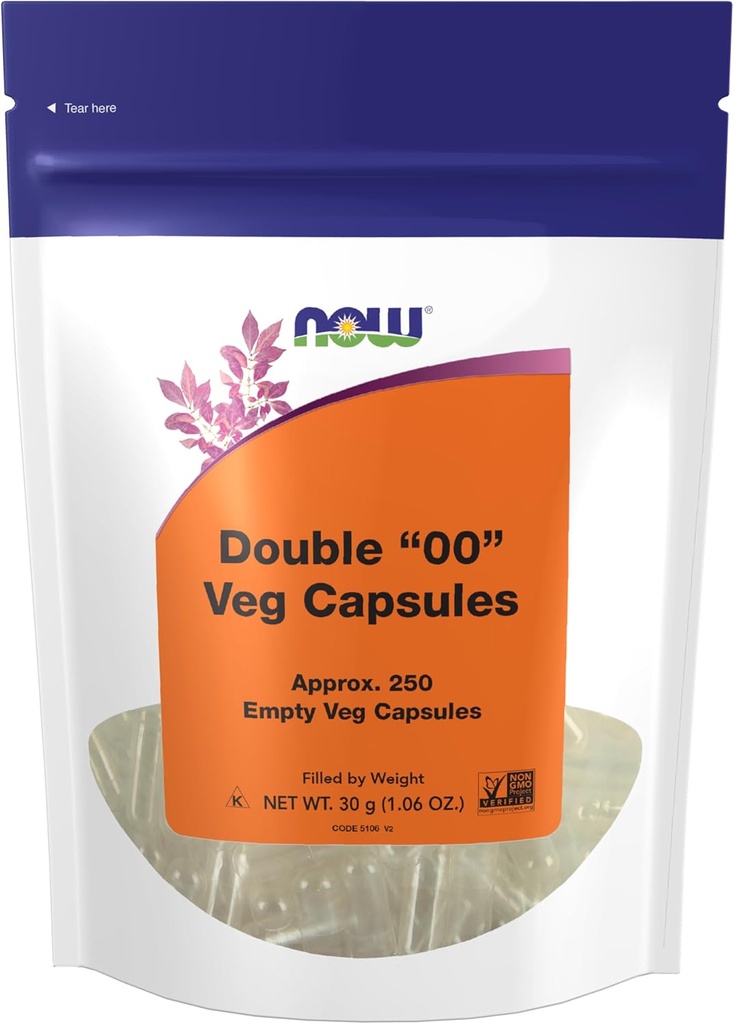 NOW Foods Supplements, Empty Vegetarian Capsules, Double "00", Filled by Weight, Non-GMO Project Verified, 250 Veg Capsules