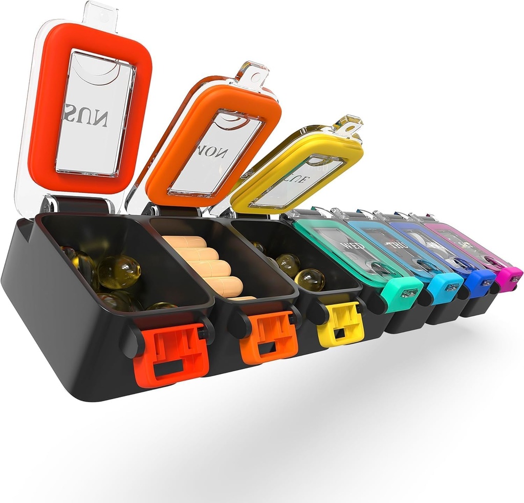 BEXEEN週刊薬の丸薬のオルガナイザーは7日の大きい丸薬箱の毎日の丸薬箱のかわいいビタミンのオルガナイザーの携帯用丸薬の容器旅行丸薬のホールダーXLの補足の薬ディスペンサー1日を防水します