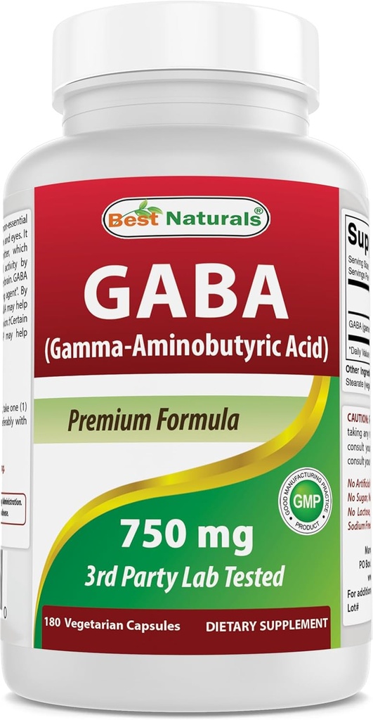 ベストナチュラル GABA サプリメント 750mg 180 Veggie カプセル, ナチュラルズ 睡眠補助金