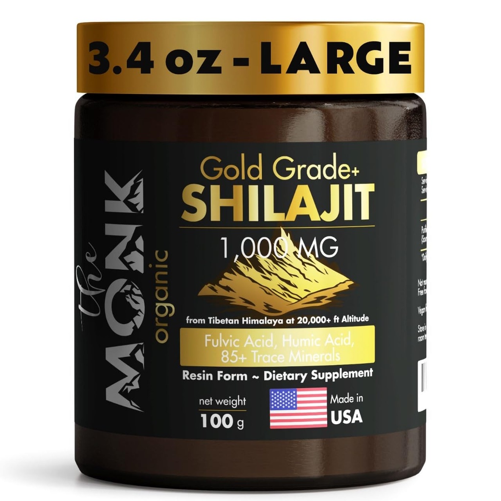 有機ヒマラヤシラジット樹脂、フルヴィク酸、ハミ酸、85 +ミネラル - ゴールドグレードプラス - 100g、1000mg/サービング - エネルギー、スタミナ、脳サポート - 米国製