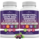 Resveratrol、Berberine、ブドウ種子エキス、Quercetin、N-Acetyl Cysteine、Acaiのエキスが付いている女性および人のためのポリフェノールの補足 - 2-Pack