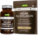 Pure & Essential Vegan Collagen Peptide Protein Powder & Vegan Omega 3 Bundle, Complete Collagen Boosting Formula & Sustainable Algae Oil 1340mg, by Igennus