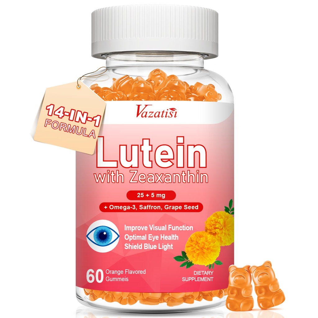 ルテインとゼアキサンチンは、ギミー、ビルベリー、サフラン、グレープシード、オメガ3 for Macular Health、ドライアイ、ビジュアル機能 - オレンジ味、60カウントを補います