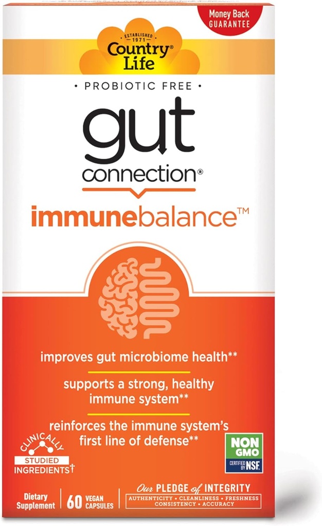 Country Life Gut Connection Immune Balance 60 Vegan Capsules, Certified Gluten Free, Certified Vegan, Non-GMO Verified