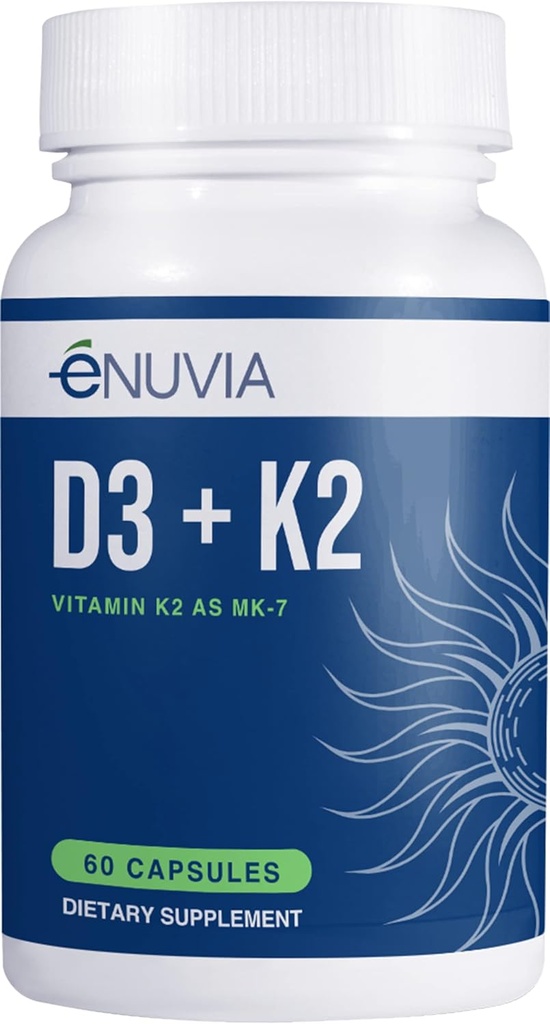 D3+K2 - Vitamin D3 K2 Supplement for Women and Men - 60 Veggie Capsules - with Bioperine Black Pepper Extract - Supports Maximum Calcium Absorption and Heart and Bone Health - Made in The USA