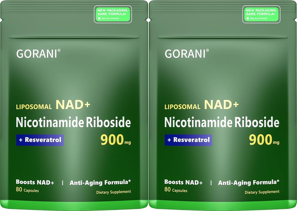 ゴラニ NAD + サプリメント 900MG - ニコチンアミドリボシド、リポソームレスベラトロール&ケルセチン - セルラーエネルギーと抗酸化健康をサポート - 80カプセル